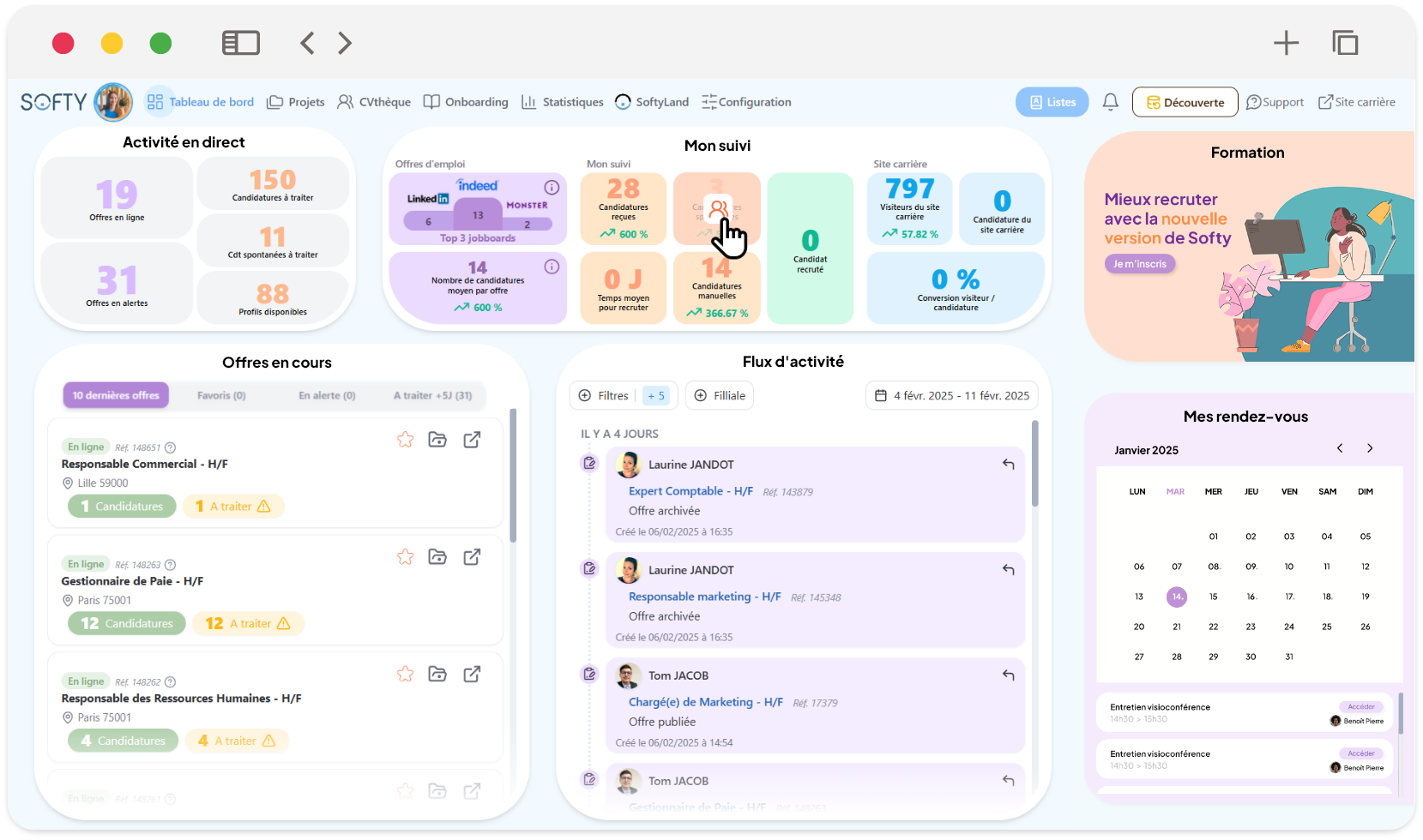 Pilotez vos recrutements avec Softy
